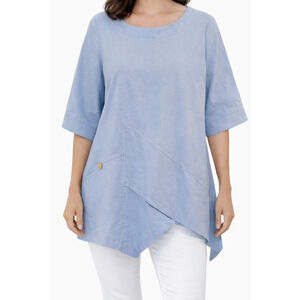 Noracora Womens Cotton Tunic Top Blue Asymmetrical Hem Casual Boho Size XXL NWT